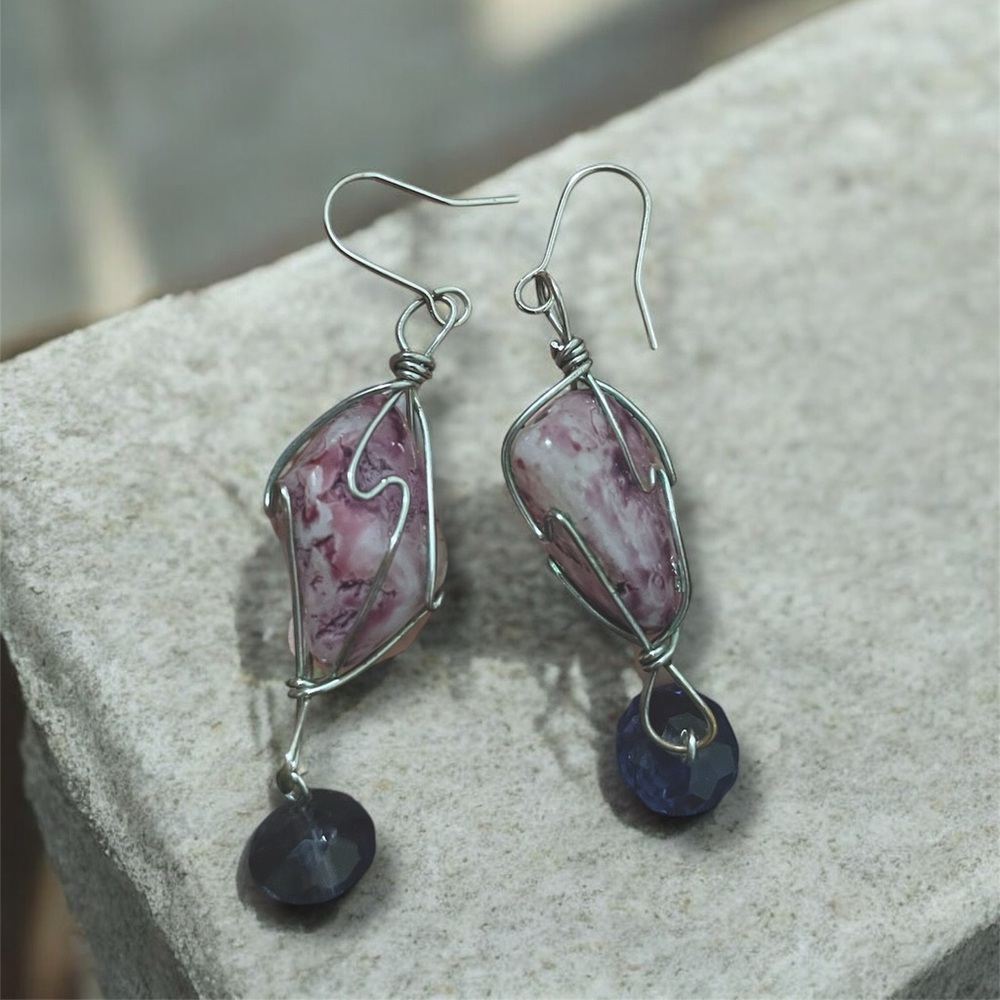 Purple and Silver Wrap Dangle Earrings